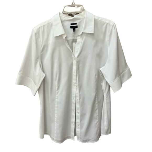 Talbots Non-Iron Button Up Shirt Womens Size 16 Elbow Length NWT White Workwear - Picture 1 of 8